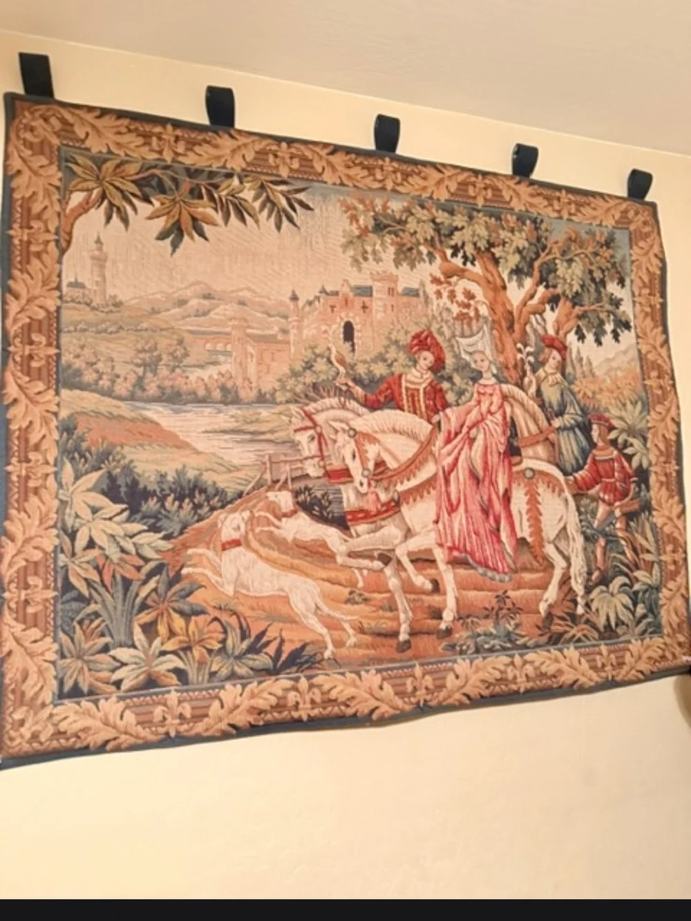 Franklin Mint Medieval Hunt Scene Tapestry in Beige, Red, Green